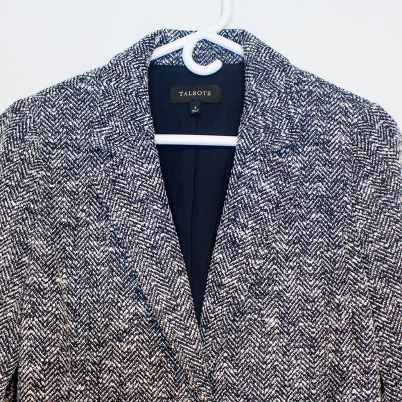 Talbots Tweed Dark Navy Cream Jacket Blazer Lined Women's Size 6 - Picture 3 of 14
